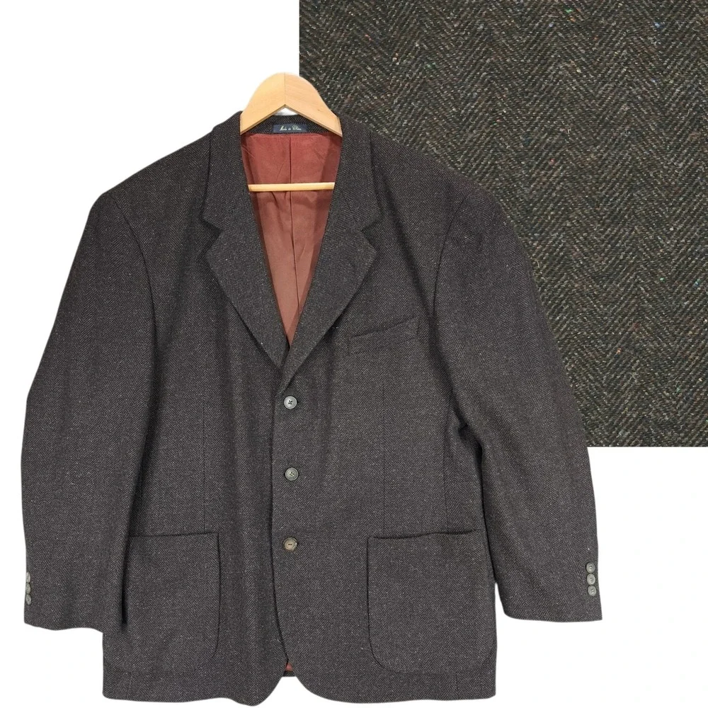 J Riggings Blazer 44R Men Herringbone Wool Nylon Cashmere Brown Preppy Old Money